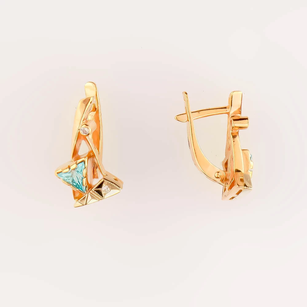 Серьги с фианитом из красного золота 585 пробы