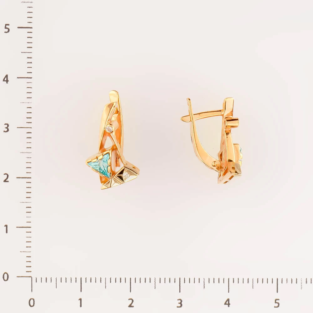 Серьги с фианитом из красного золота 585 пробы