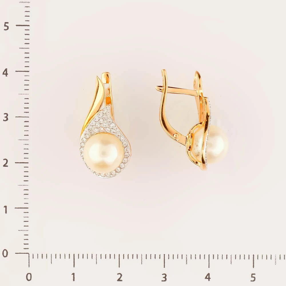 Серьги с культивированным жемчугом из красного золота 585 пробы