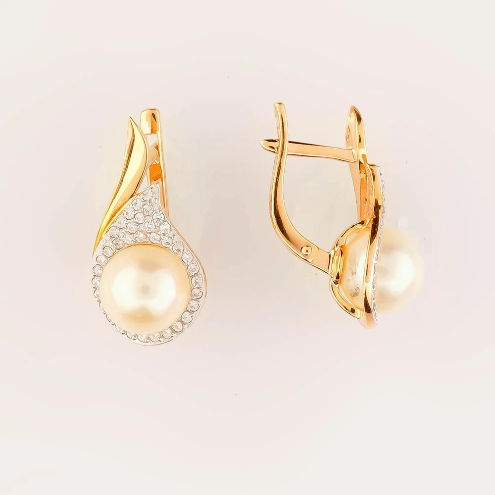 Серьги с культивированным жемчугом из красного золота 585 пробы