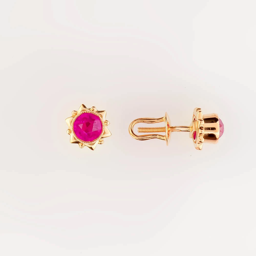 Серьги с фианитом из красного золота 583 пробы