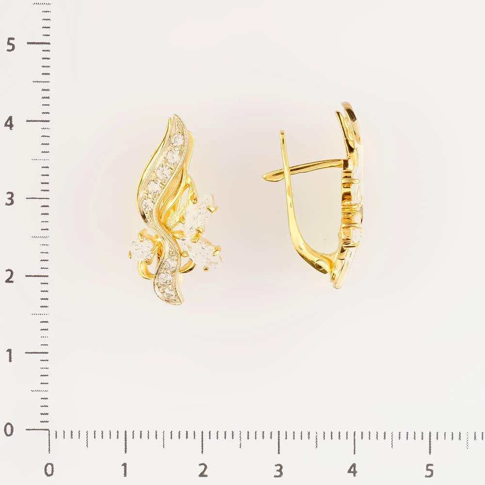 Серьги с фианитом из желтого золота 585 пробы