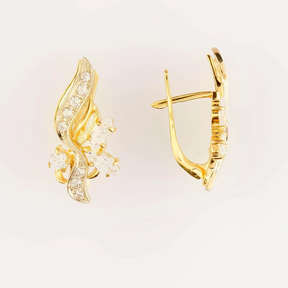 Серьги с фианитом из желтого золота 585 пробы