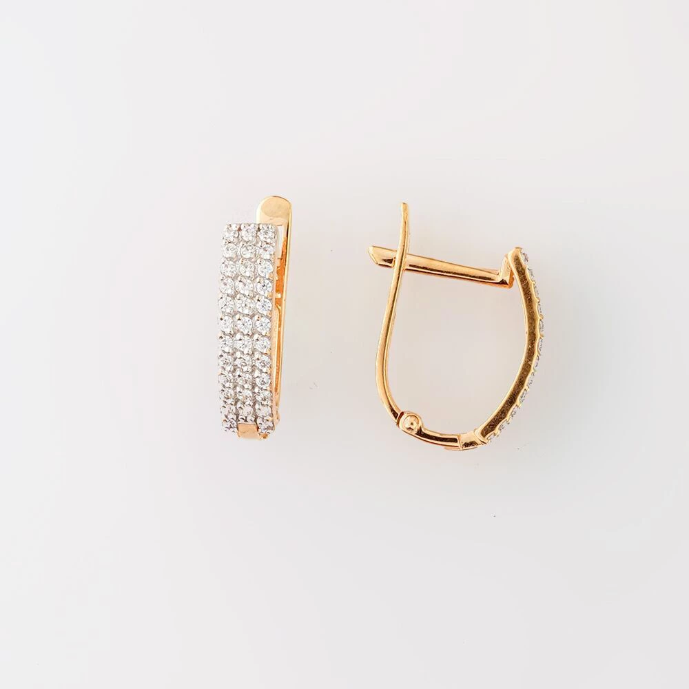 Серьги с фианитом из красного золота 585 пробы