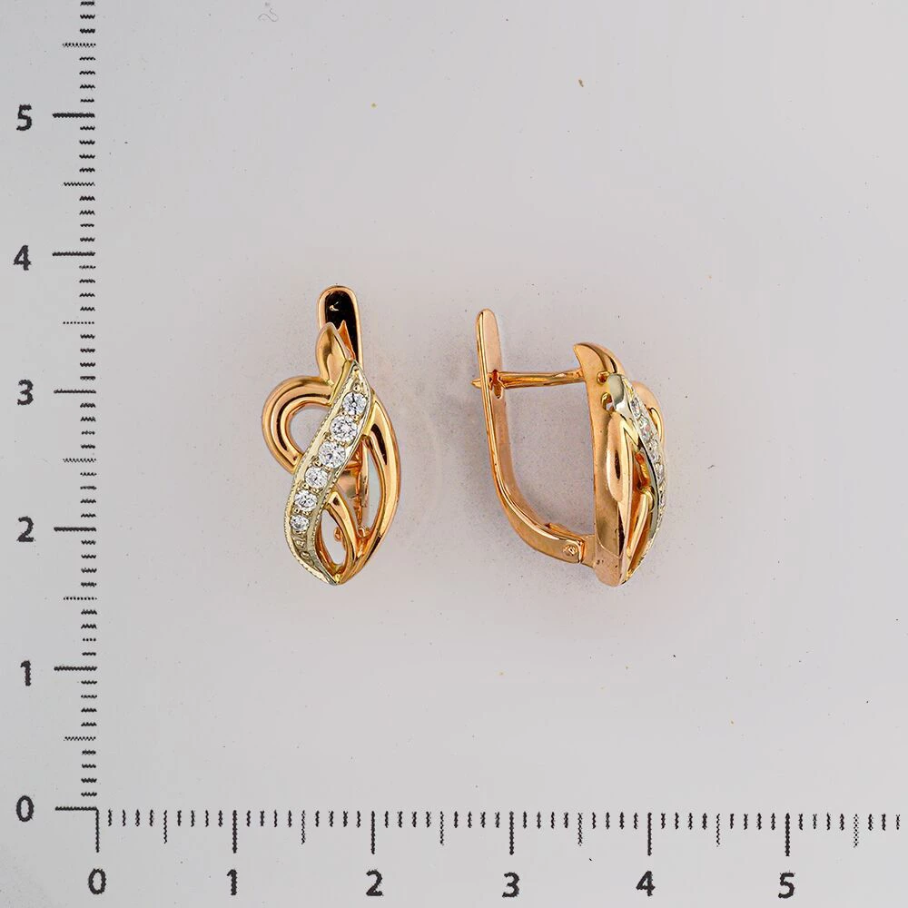 Серьги с фианитом из красного золота 585 пробы