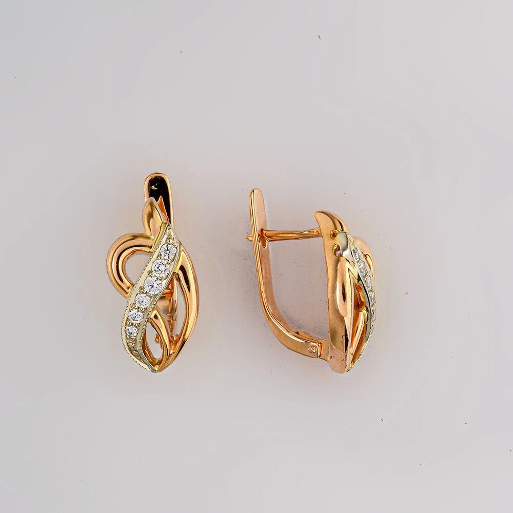 Серьги с фианитом из красного золота 585 пробы