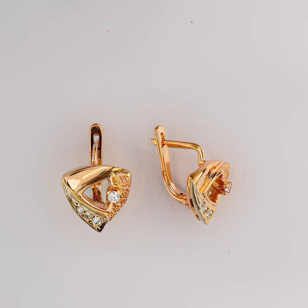 Серьги с фианитом из красного золота 585 пробы