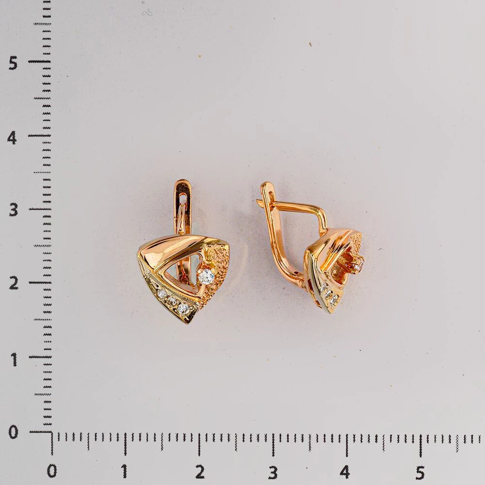 Серьги с фианитом из красного золота 585 пробы