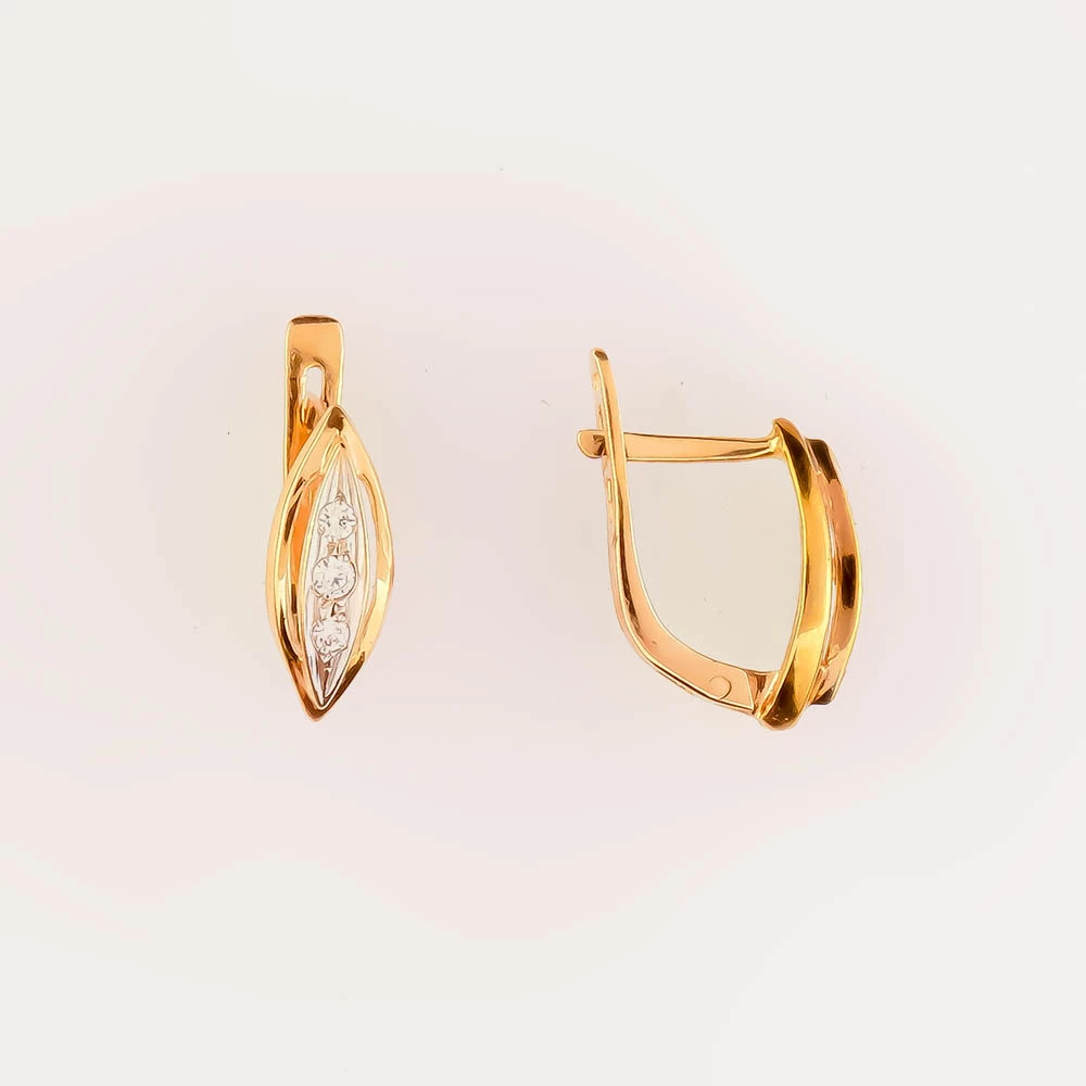 Серьги с фианитом из красного золота 585 пробы