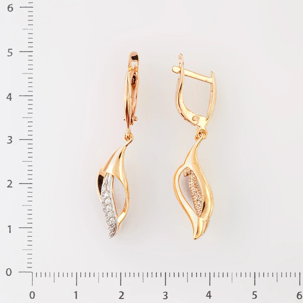 Серьги с фианитом из красного золота 585 пробы