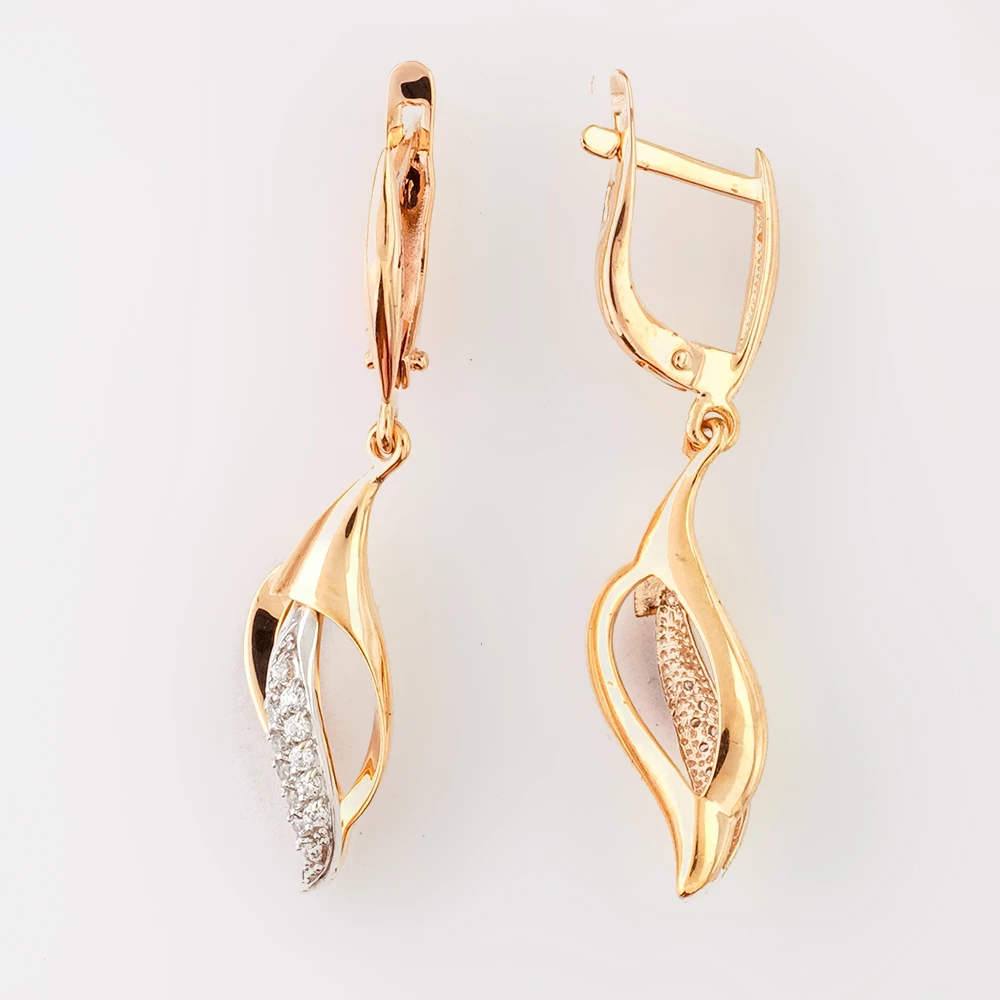 Серьги с фианитом из красного золота 585 пробы