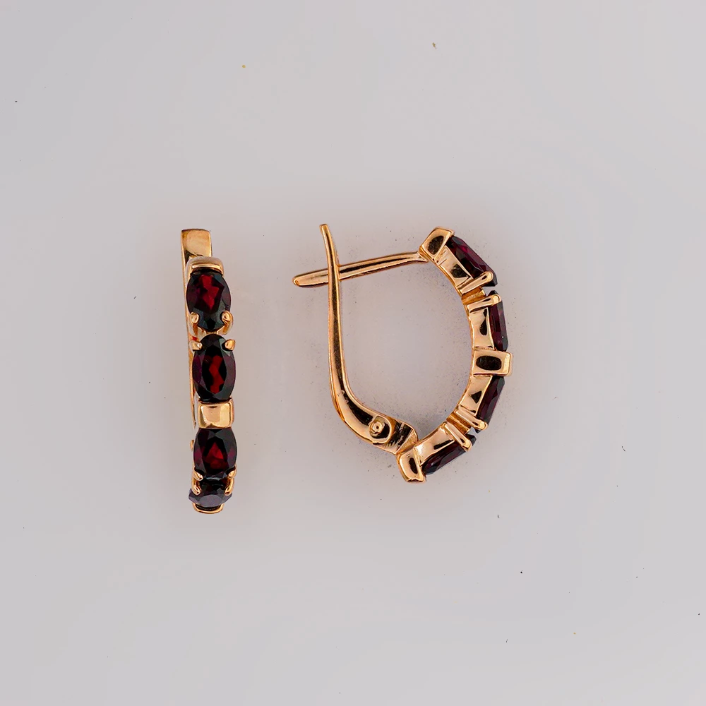 Серьги с гранатом из красного золота 585 пробы