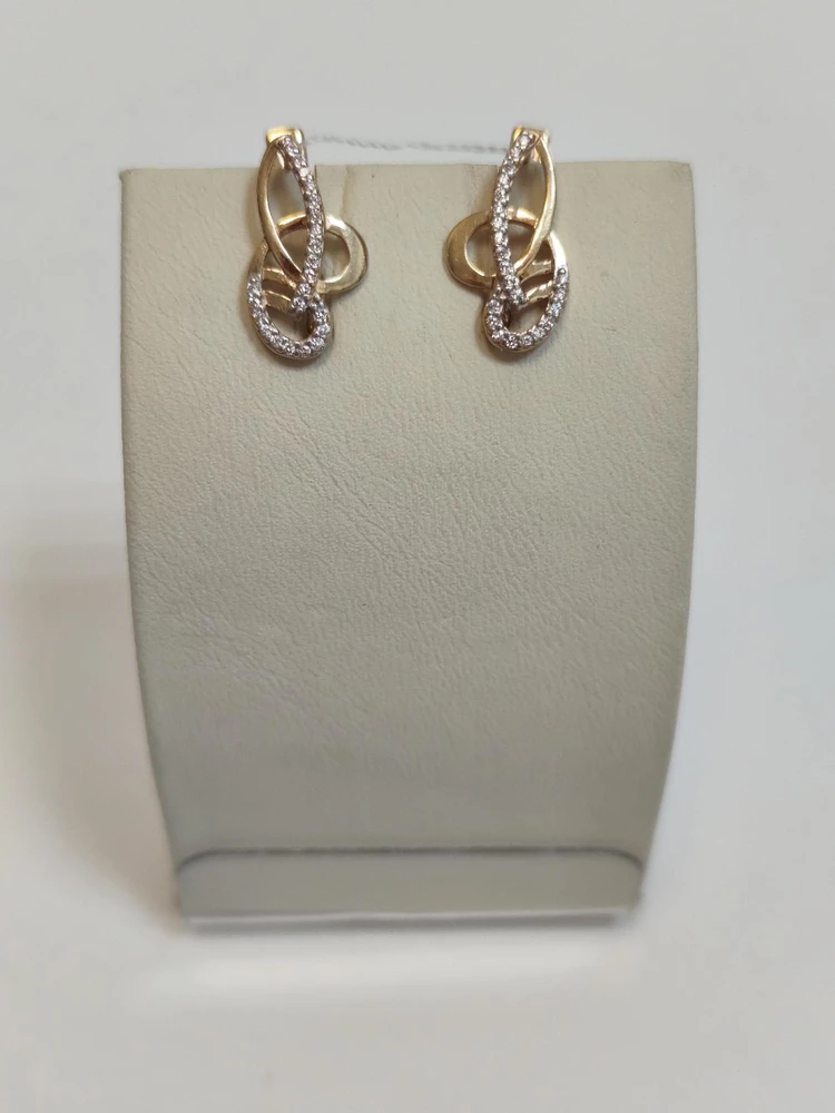 Серьги с фианитом из красного золота 585 пробы