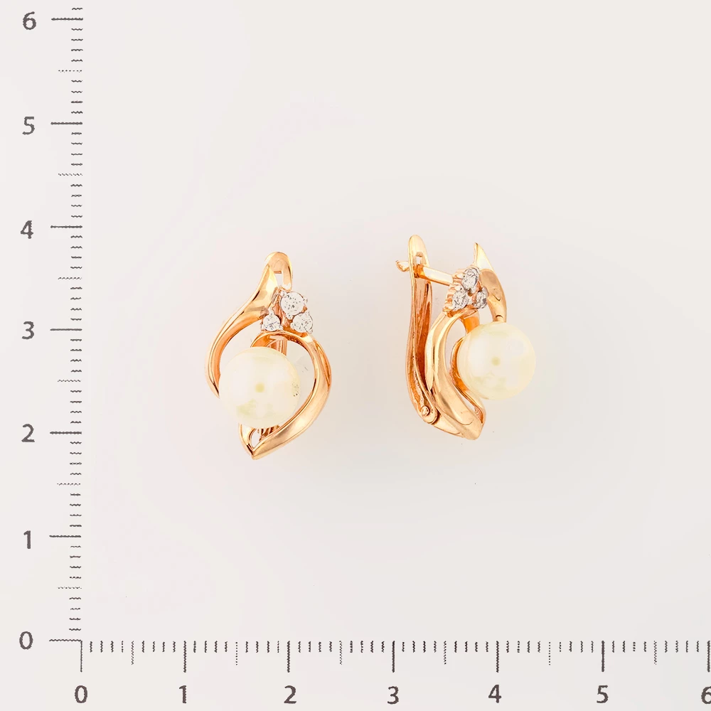 Серьги с культивированным жемчугом из красного золота 375 пробы