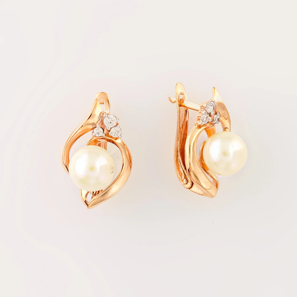 Серьги с культивированным жемчугом из красного золота 375 пробы