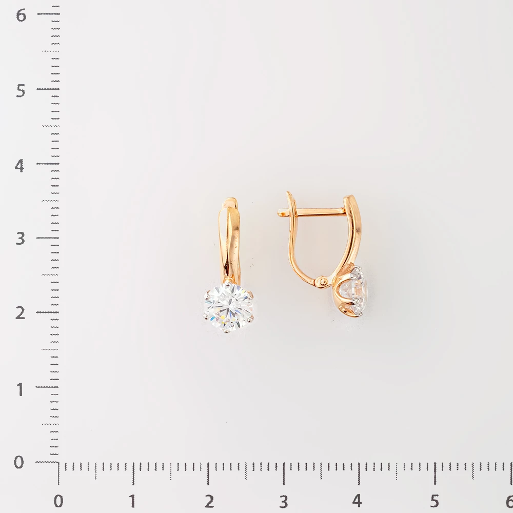 Серьги с фианитом из красного золота 585 пробы