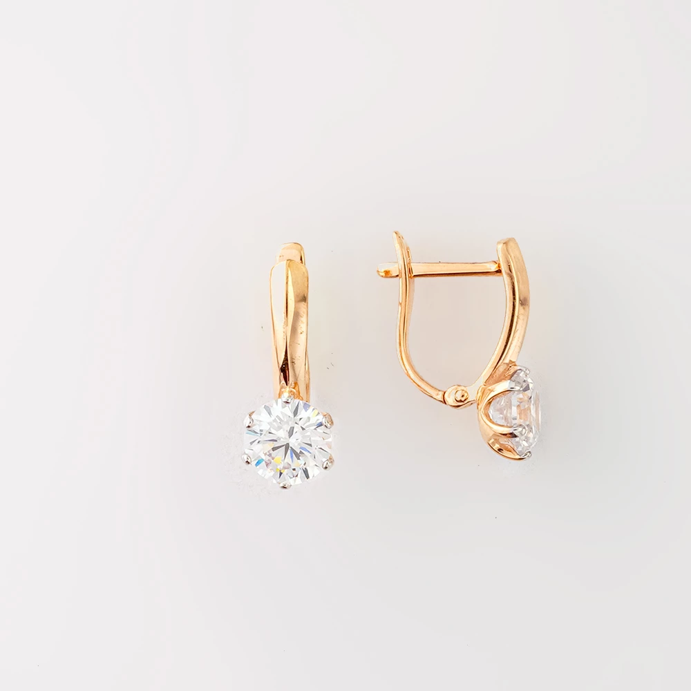 Серьги с фианитом из красного золота 585 пробы