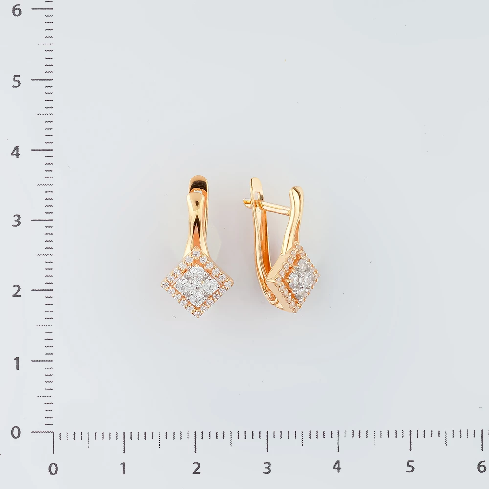 Серьги с фианитом из красного золота 585 пробы