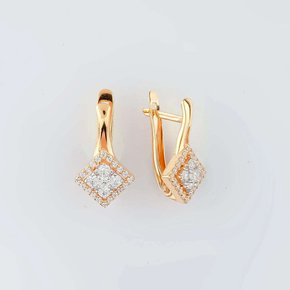 Серьги с фианитом из красного золота 585 пробы