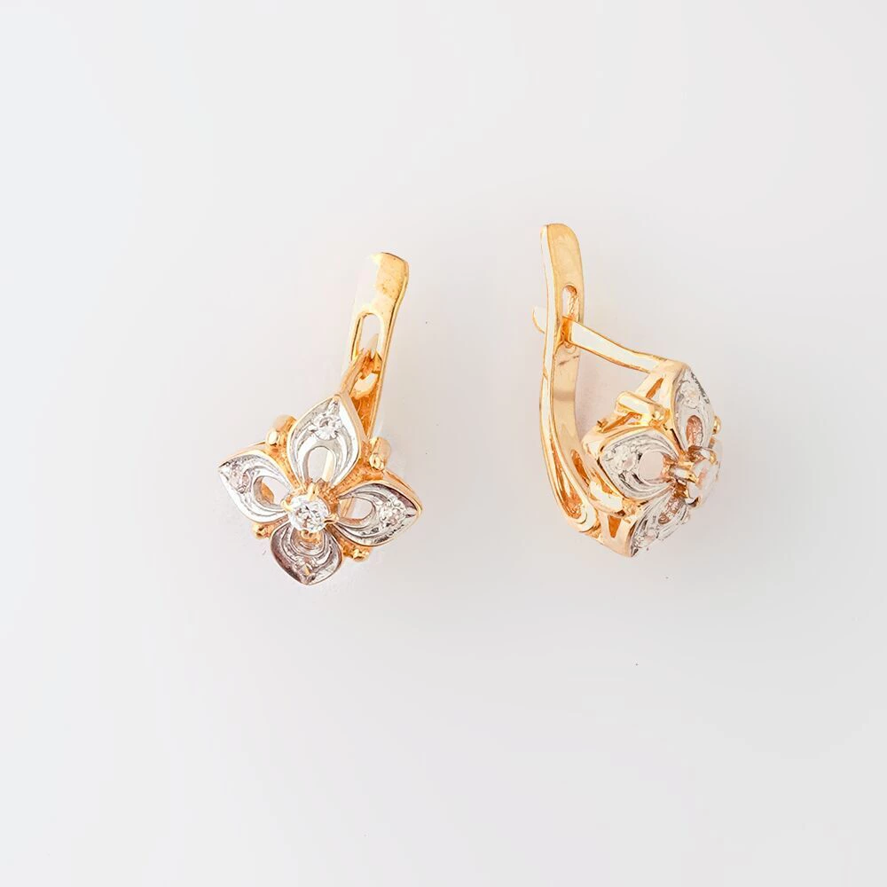 Серьги с фианитом из красного золота 585 пробы