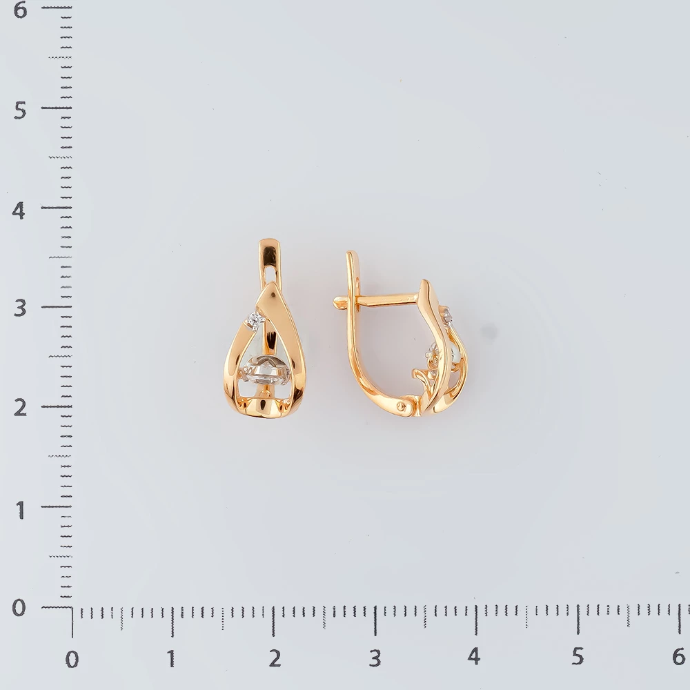 Серьги с фианитом из красного золота 585 пробы