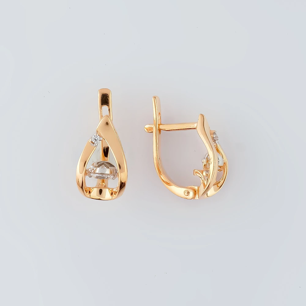 Серьги с фианитом из красного золота 585 пробы