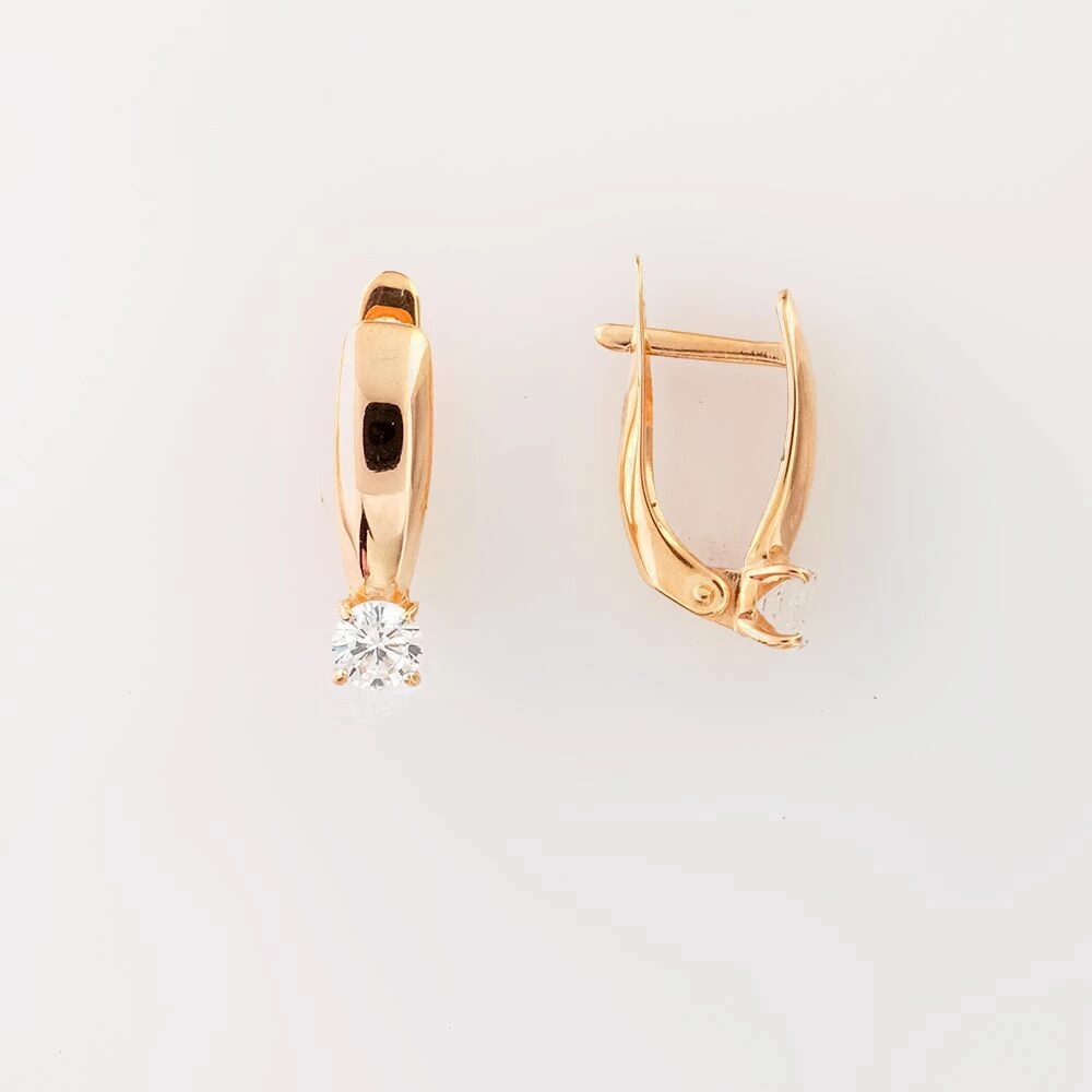 Серьги с фианитом из красного золота 585 пробы