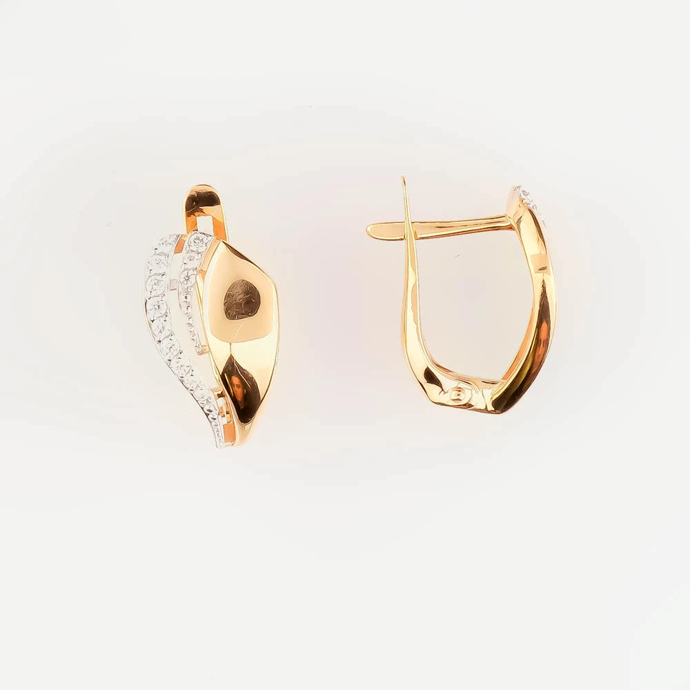 Серьги с фианитом из красного золота 585 пробы