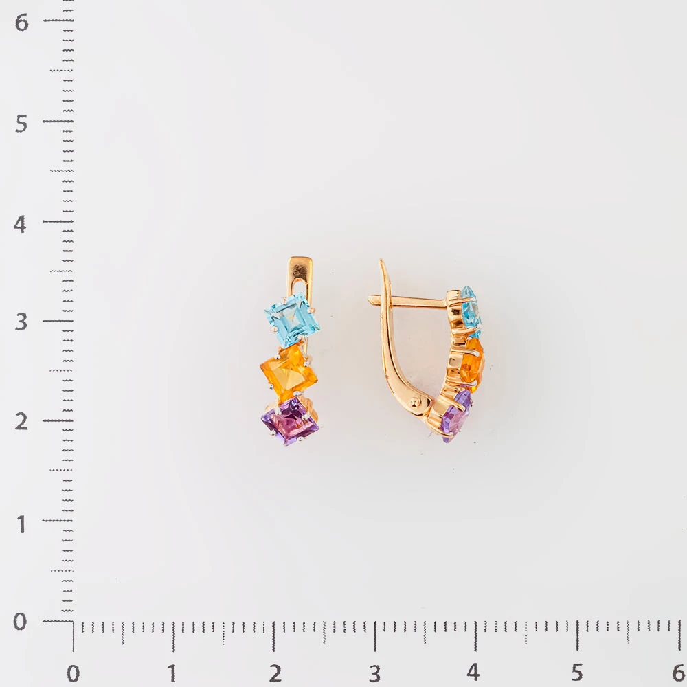 Серьги с аметистом из красного золота 585 пробы