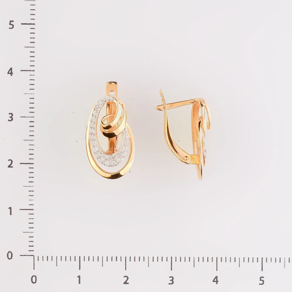 Серьги с фианитом из красного золота 585 пробы