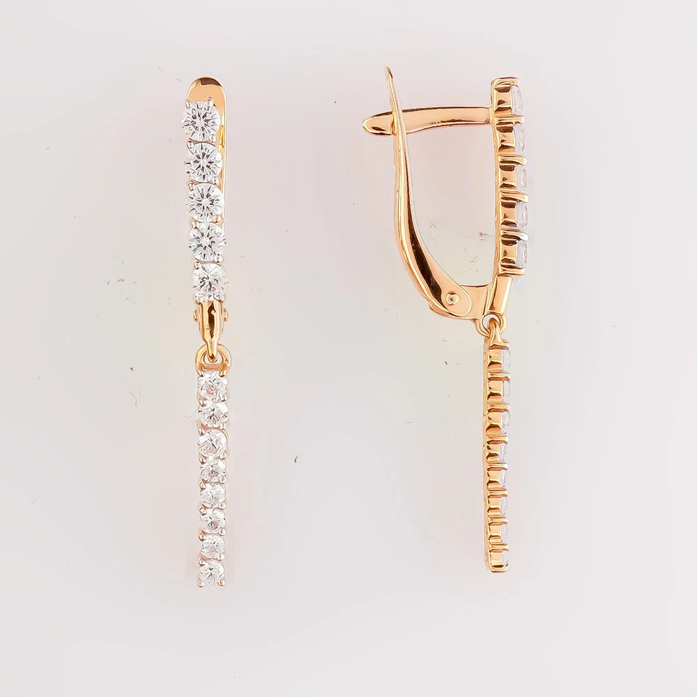 Серьги с фианитом из красного золота 585 пробы