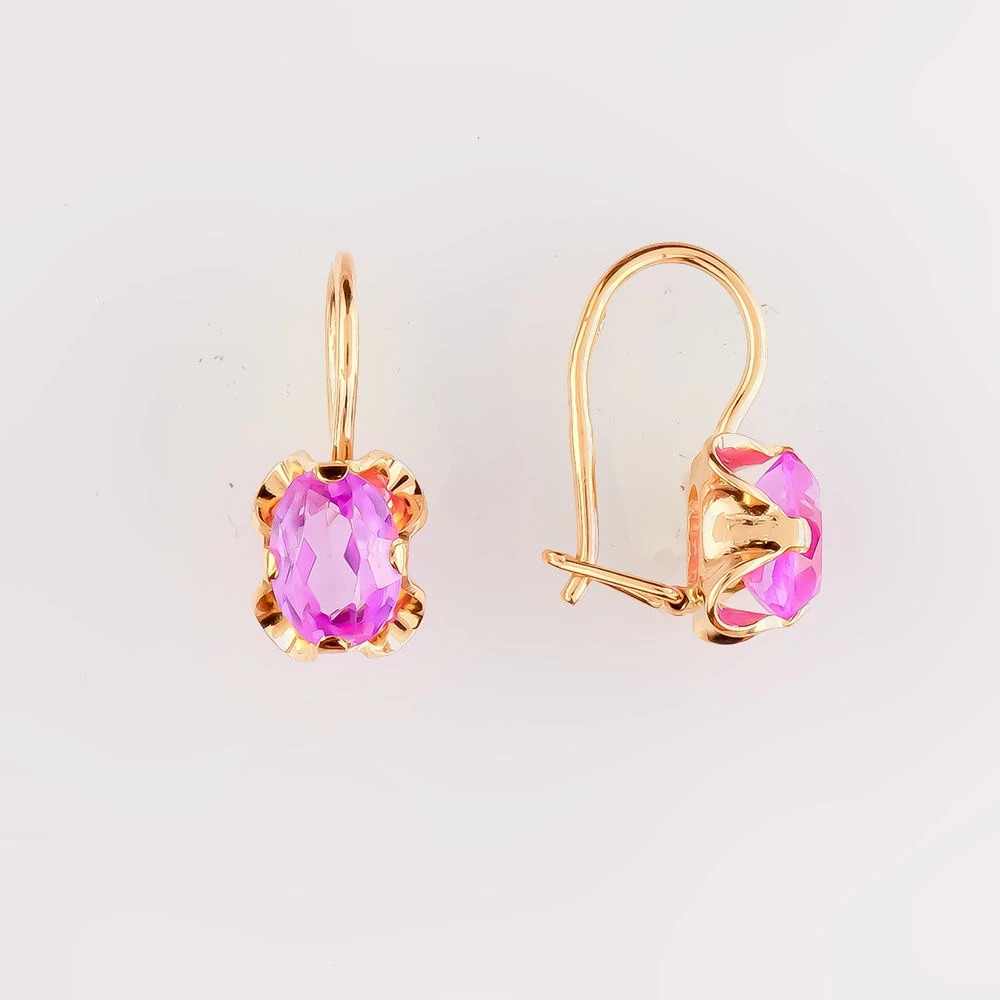 Серьги с фианитом из красного золота 583 пробы