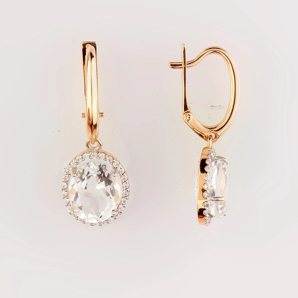 Серьги с горным хрусталём из красного золота 585 пробы