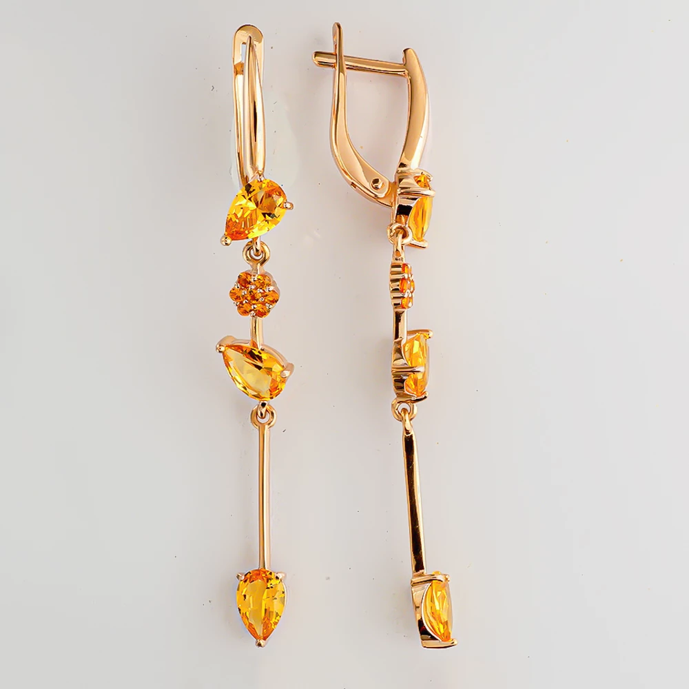 Серьги с фианитом из красного золота 585 пробы