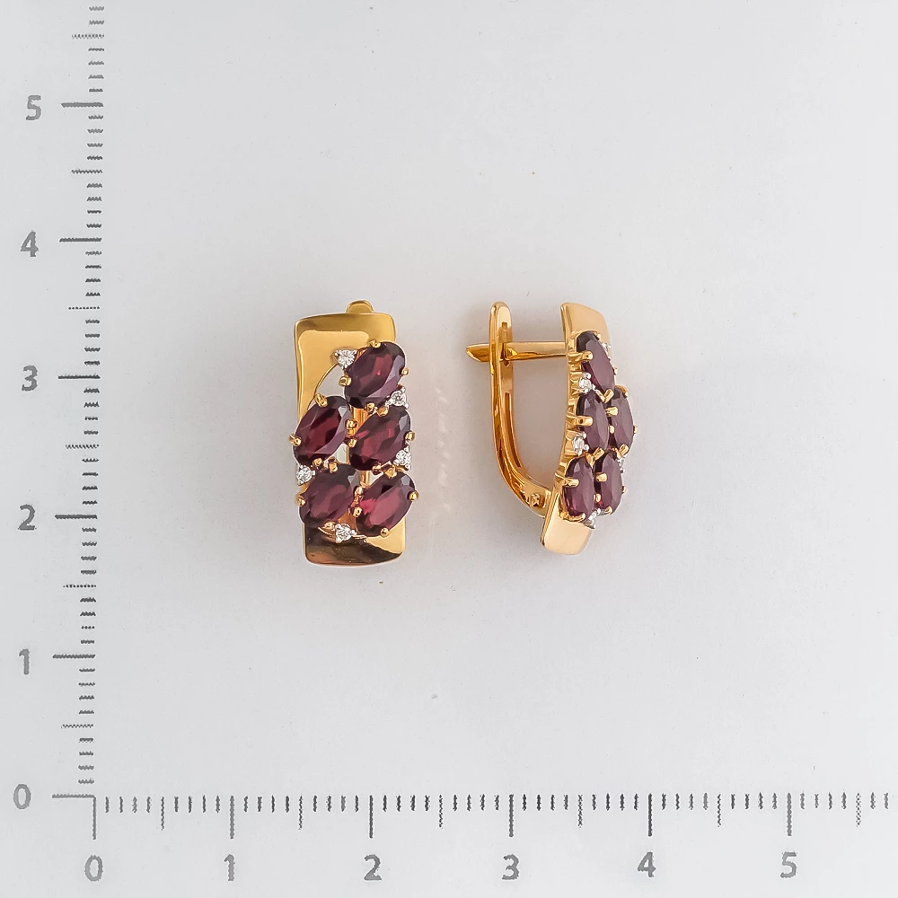 Серьги конго с гранатом из красного золота 585 пробы