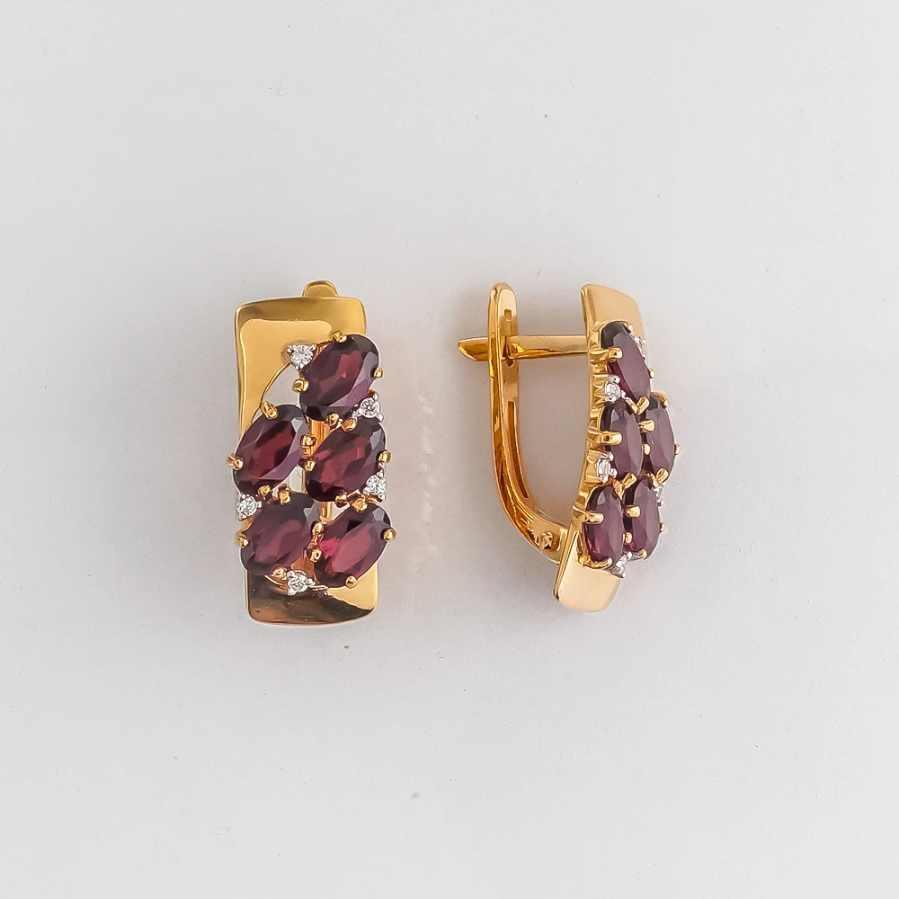 Серьги конго с гранатом из красного золота 585 пробы