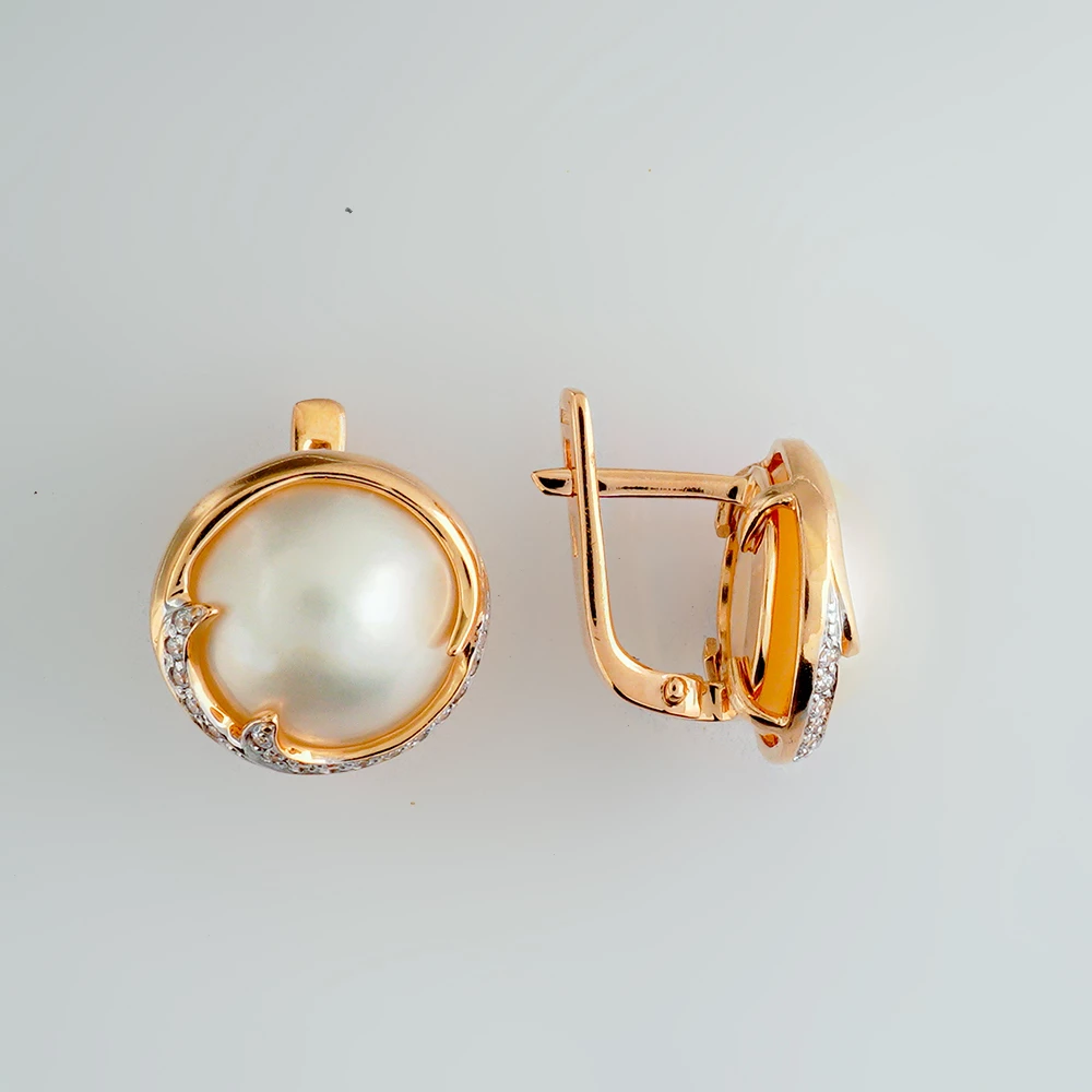 Серьги с культивированным жемчугом из красного золота 585 пробы