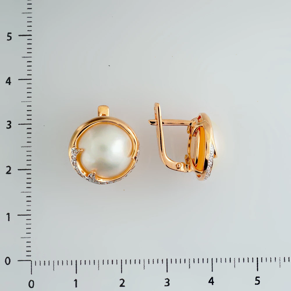 Серьги с культивированным жемчугом из красного золота 585 пробы