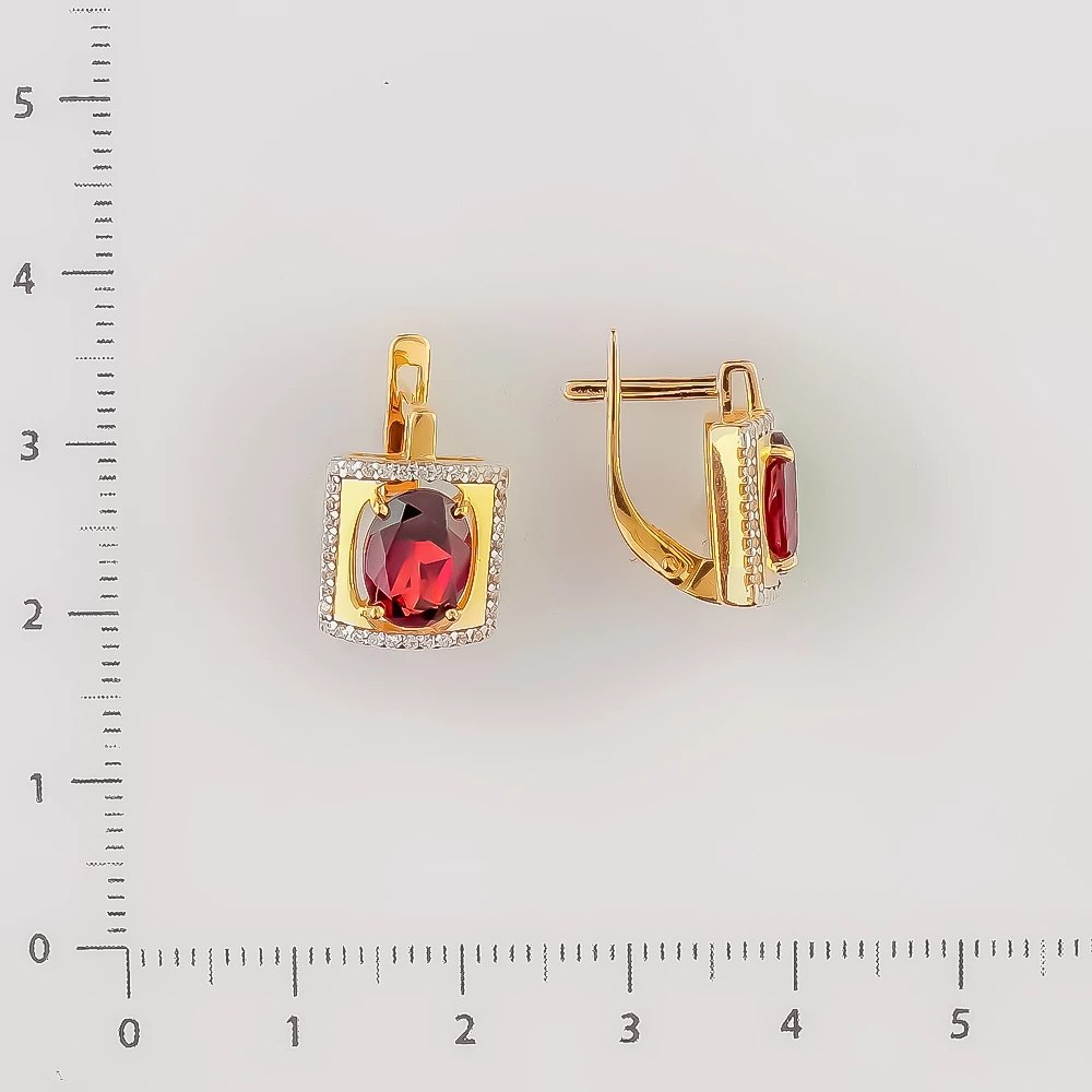 Серьги с гранатом из красного золота 585 пробы