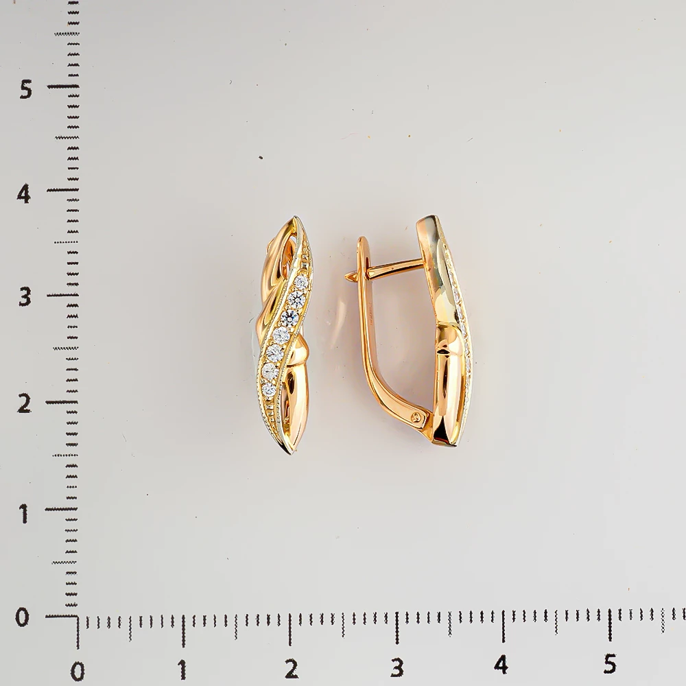 Серьги с фианитом из красного золота 585 пробы