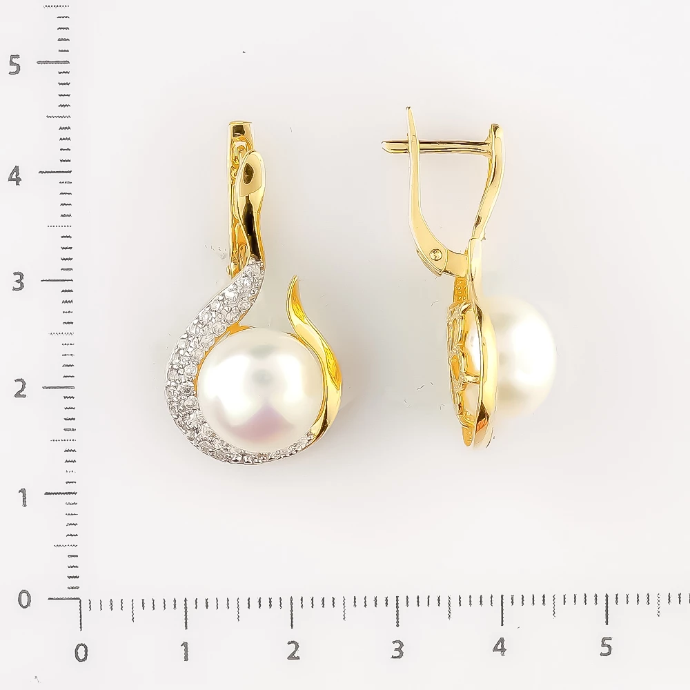 Серьги с культивированным жемчугом из желтого золота 585 пробы