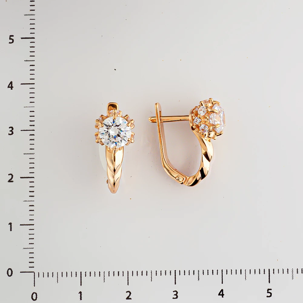 Серьги с фианитом из красного золота 585 пробы