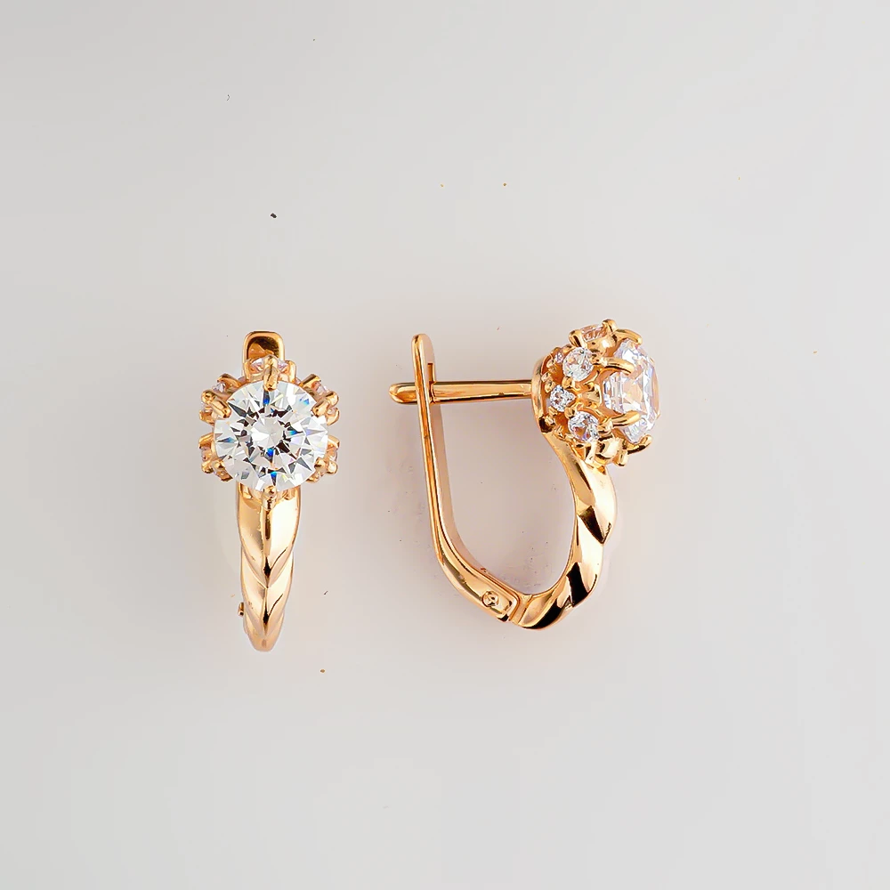 Серьги с фианитом из красного золота 585 пробы