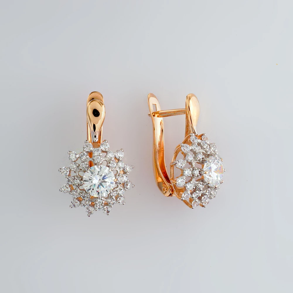 Серьги с фианитом из красного золота 585 пробы