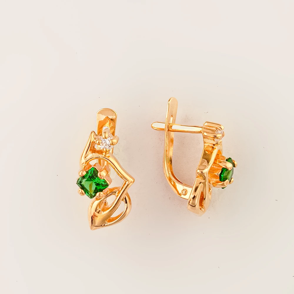 Серьги с фианитом из красного золота 585 пробы