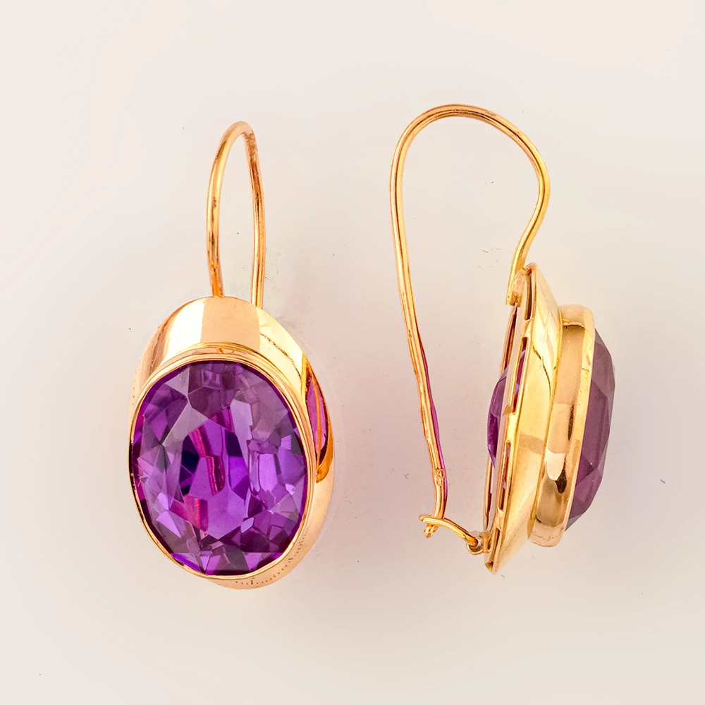 Серьги с фианитом из красного золота 583 пробы