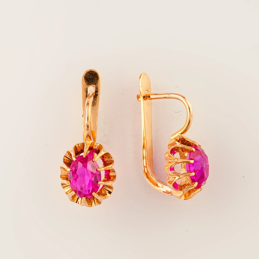 Серьги с фианитом из красного золота 583 пробы