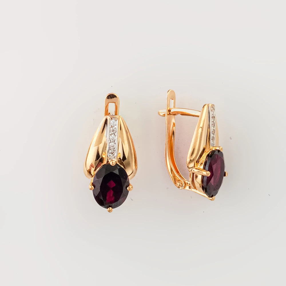 Серьги с гранатом из красного золота 585 пробы