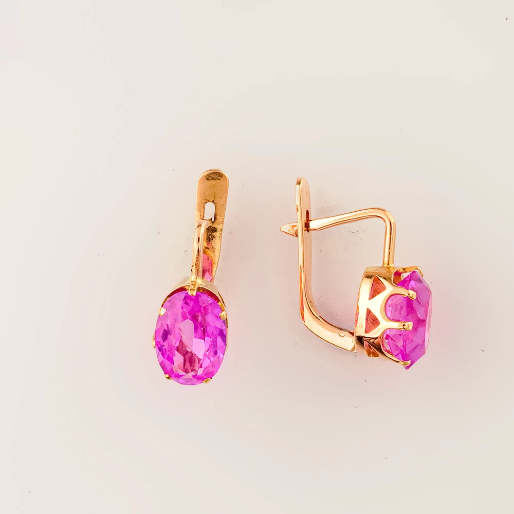 Серьги с фианитом из красного золота 583 пробы