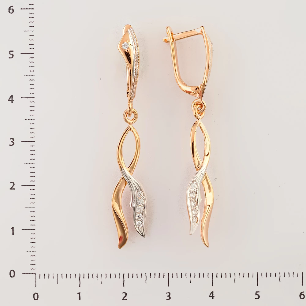 Серьги с фианитом из красного золота 585 пробы